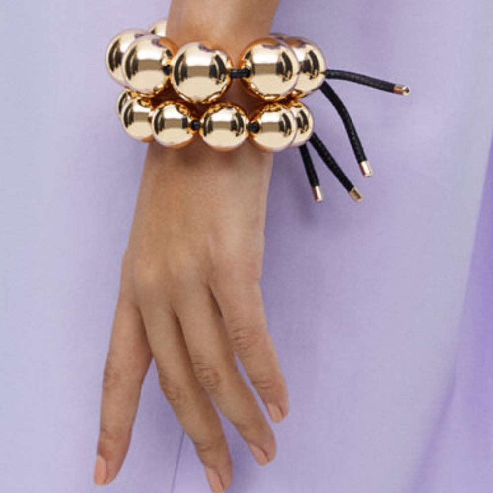 Gold Color Adjustable Ball Bracelets - Set of 2